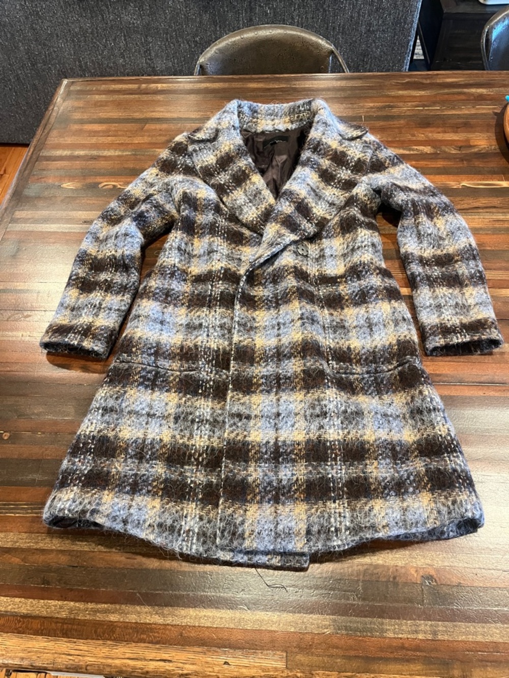 Banana Republic Wool Blend Plaid Women's Coat - Blue & Brown small